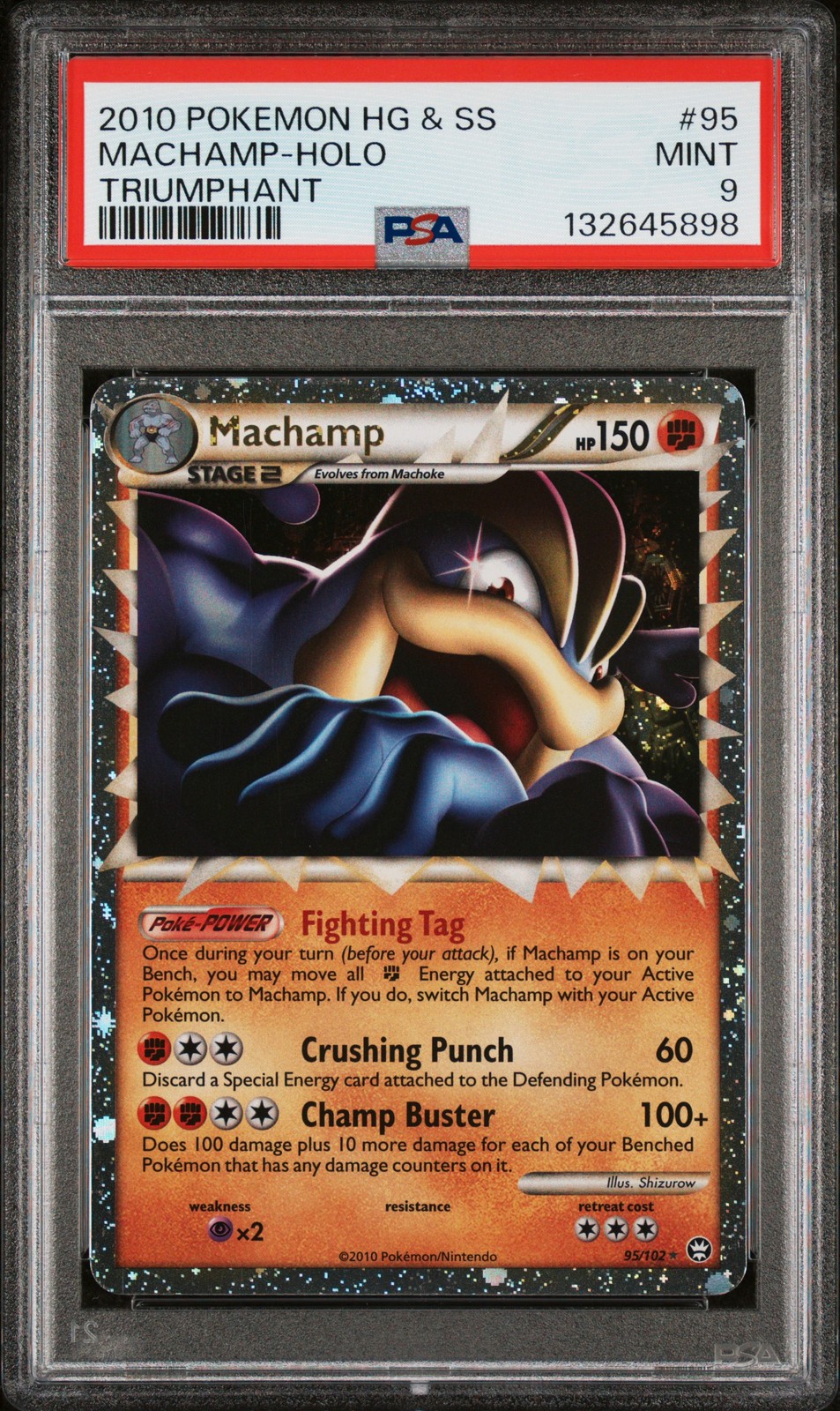 2010 POKEMON HEARTGOLD & SOULSILVER TRIUMPHANT #95 MACHAMP-HOLO PSA 9