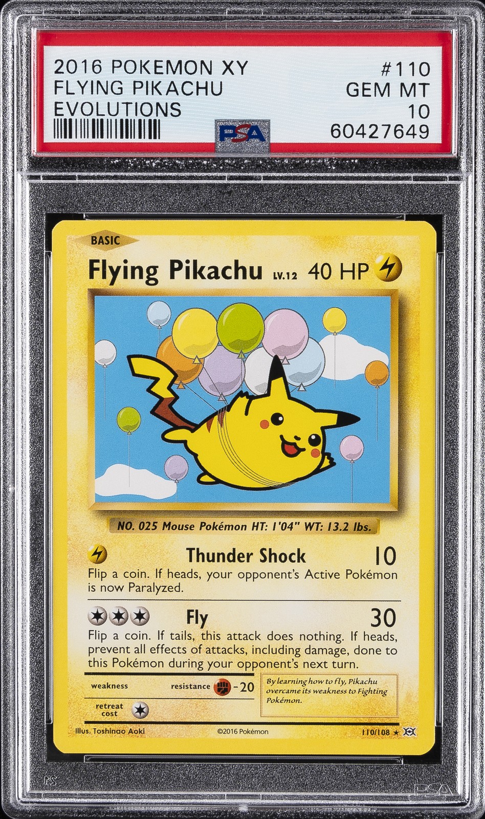 2016 POKEMON XY EVOLUTIONS #110 FLYING PIKACHU PSA 10