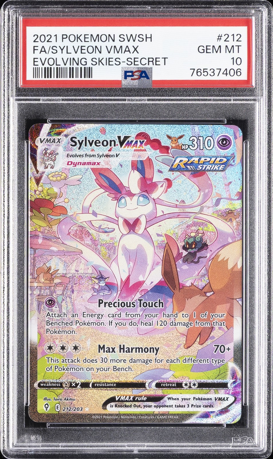 2021 POKEMON SWORD & SHIELD EVOLVING SKIES SECRET FULL ART/SYLVEON VMAX PSA 10