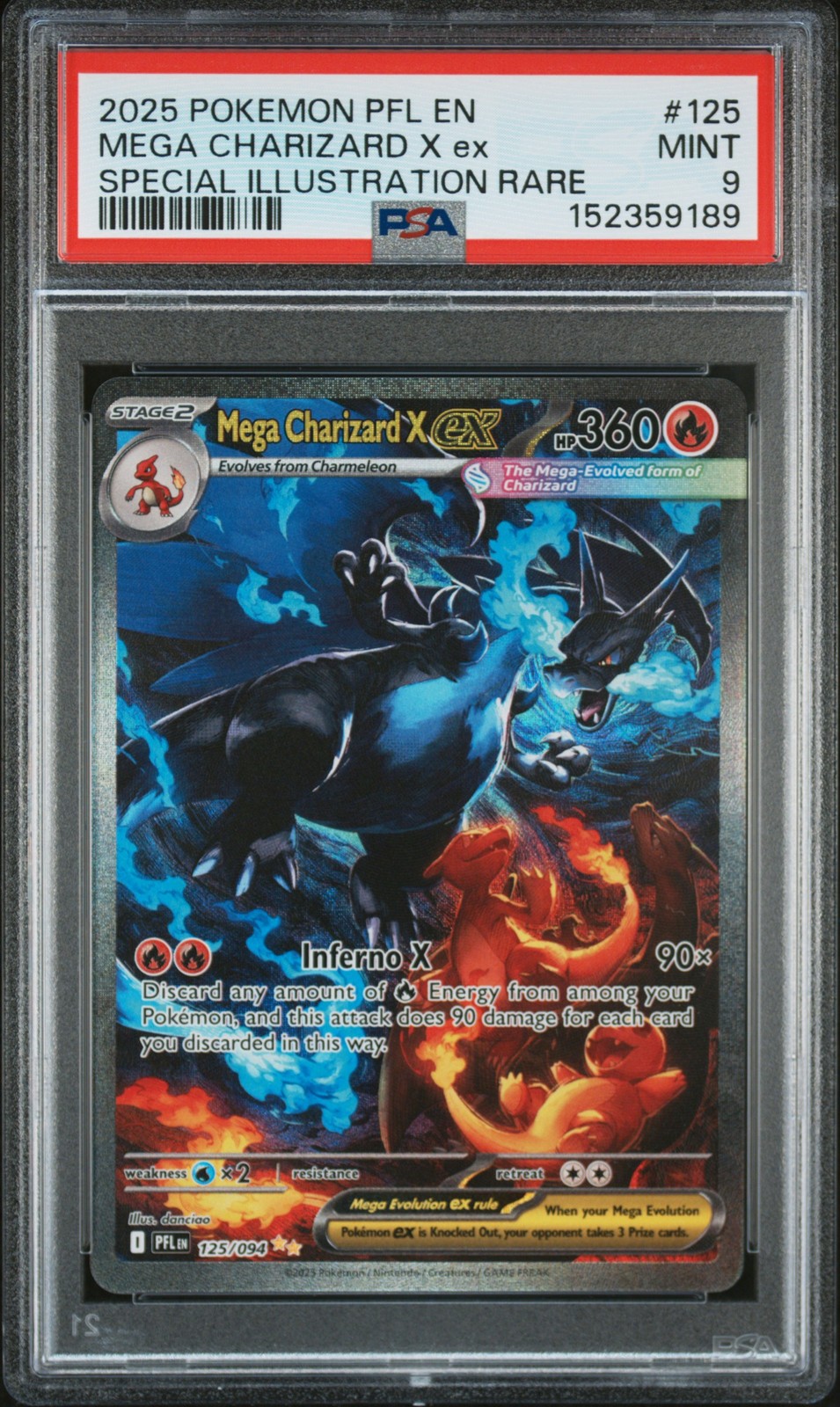 2025 POKEMON PFL EN-PHANTASMAL FLAMES #125 MEGA CHARIZARD X EX PSA 9