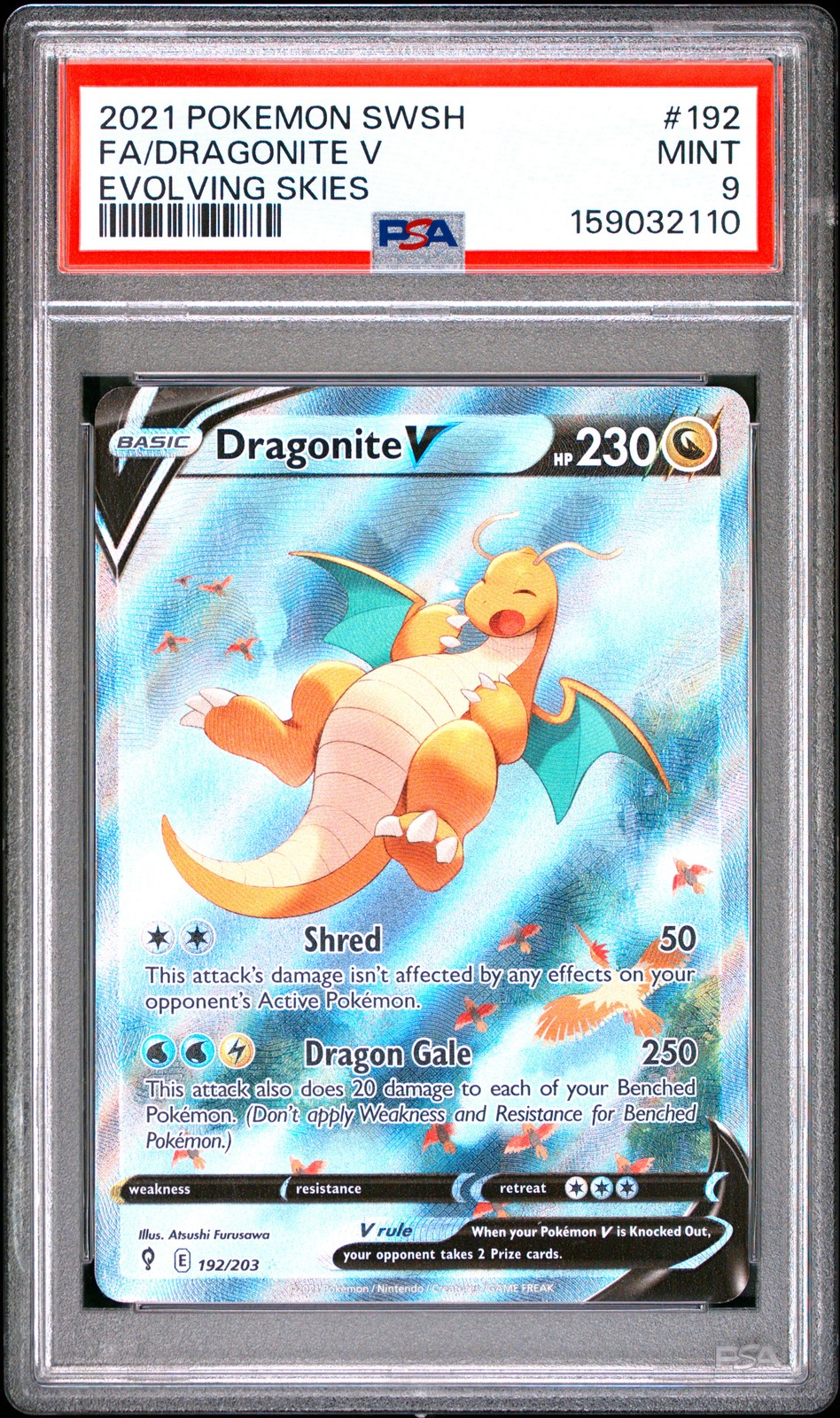 2021 POKEMON SWORD & SHIELD EVOLVING SKIES #192 FULL ART/DRAGONITE V PSA 9