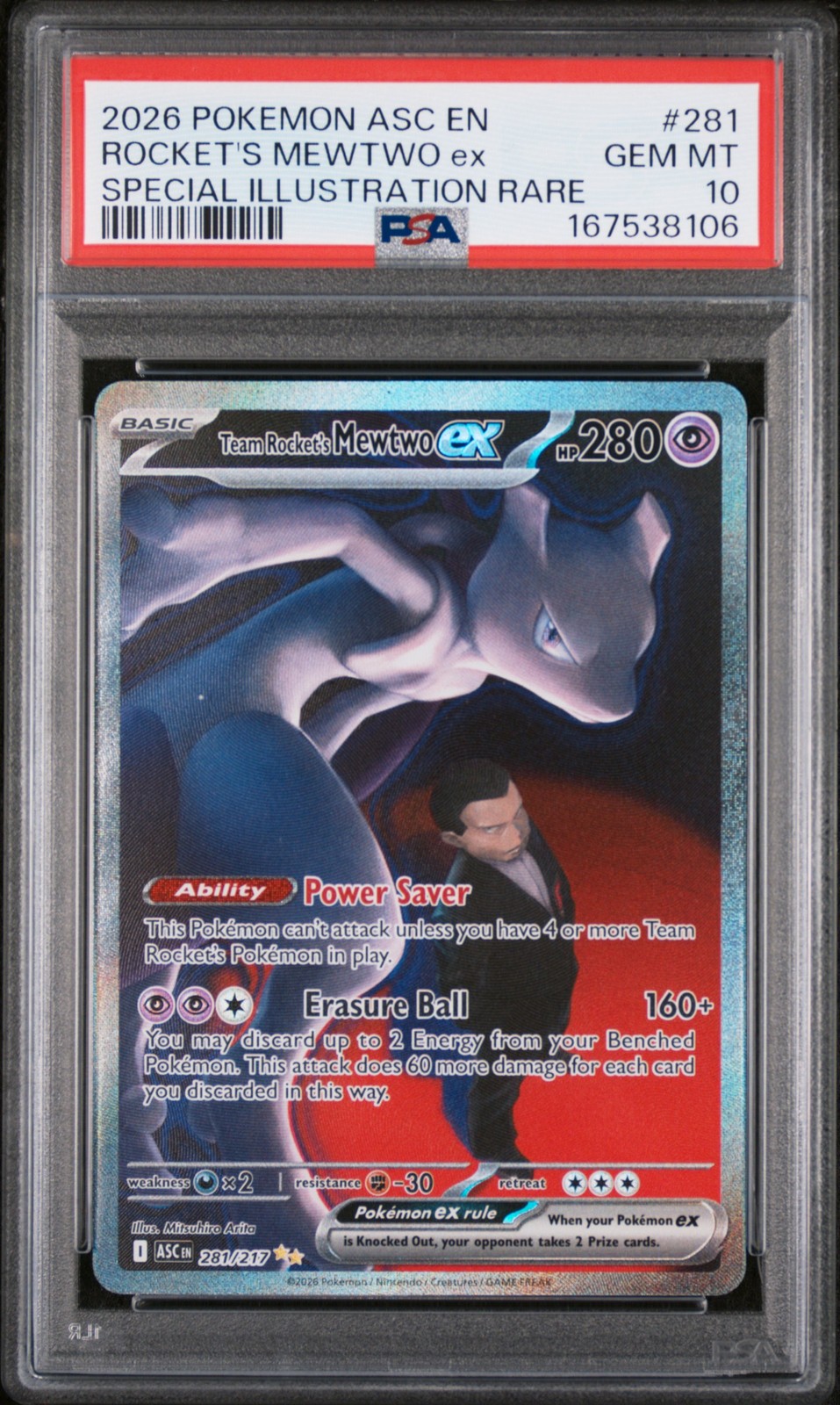 2026 POKEMON ASC EN-ASCENDED HEROES #281 TEAM ROCKET'S MEWTWO EX PSA 10