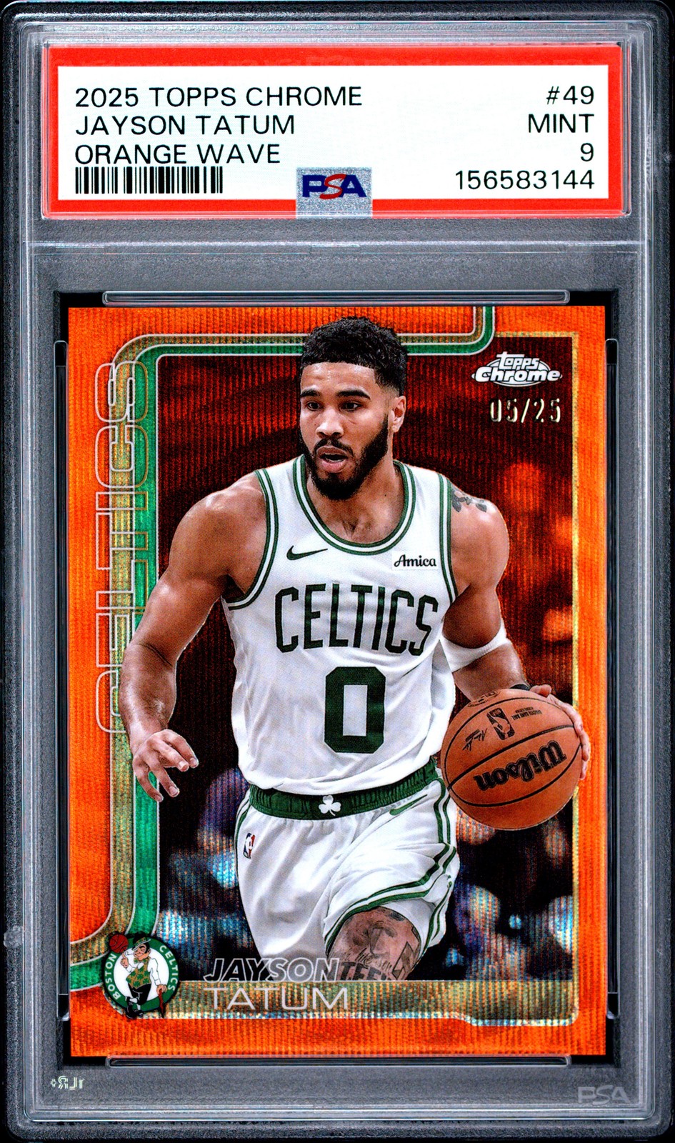 2025 Topps Chrome Orange Wave #49 Jayson Tatum 05/25 PSA 9