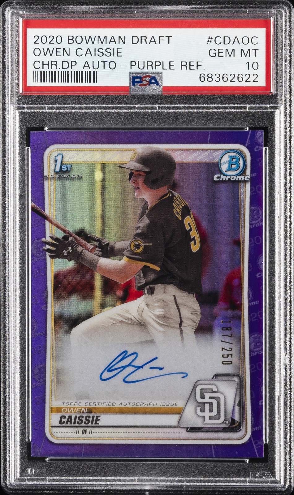 2020 Bowman Draft Chrome Draft Picks Autos Owen Caissie 187/250 PSA 10 Auto