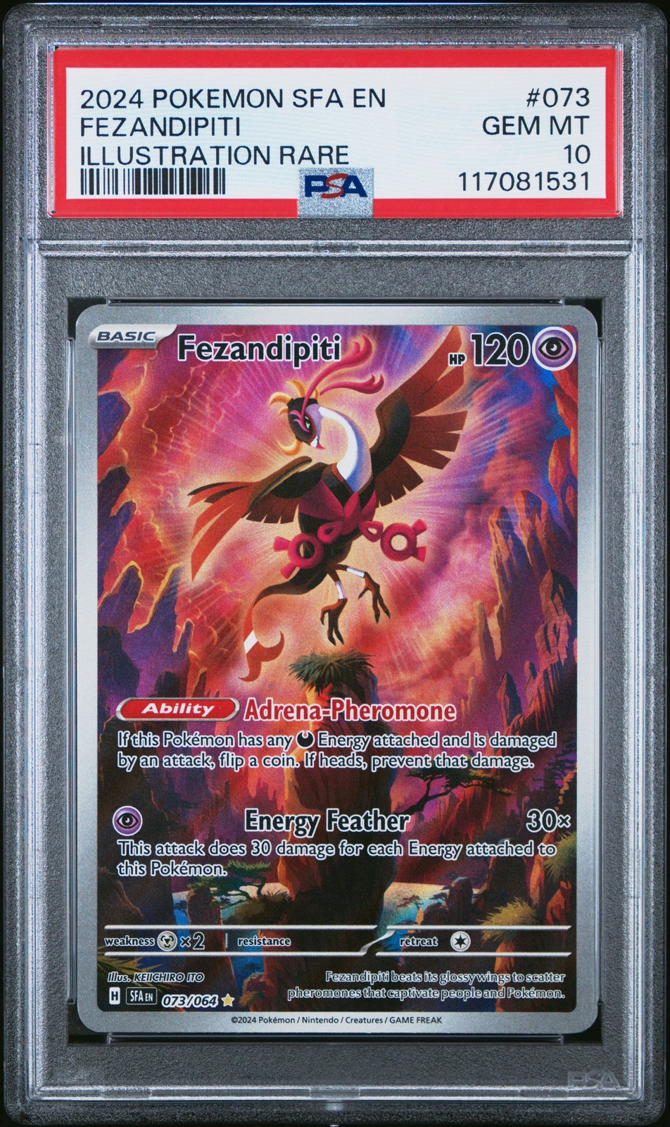 2024 Pokemon Sfa En-Shrouded Fable Illustration Rare #073 Fezandipiti PSA 10