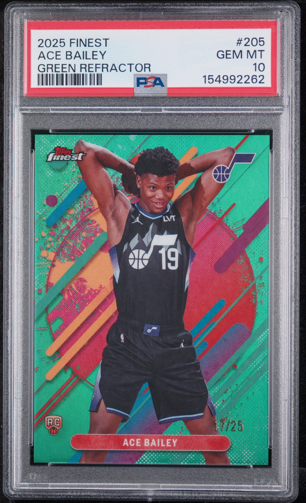 2025 Topps Finest Green Refractor #205 Ace Bailey 17/25 PSA 10