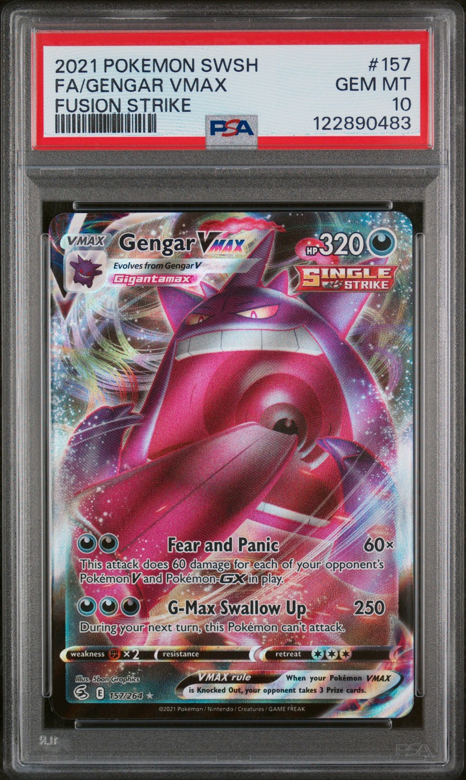 2021 Pokemon Sword & Shield Fusion Strike #157 Full Art/Gengar VMAX PSA 10