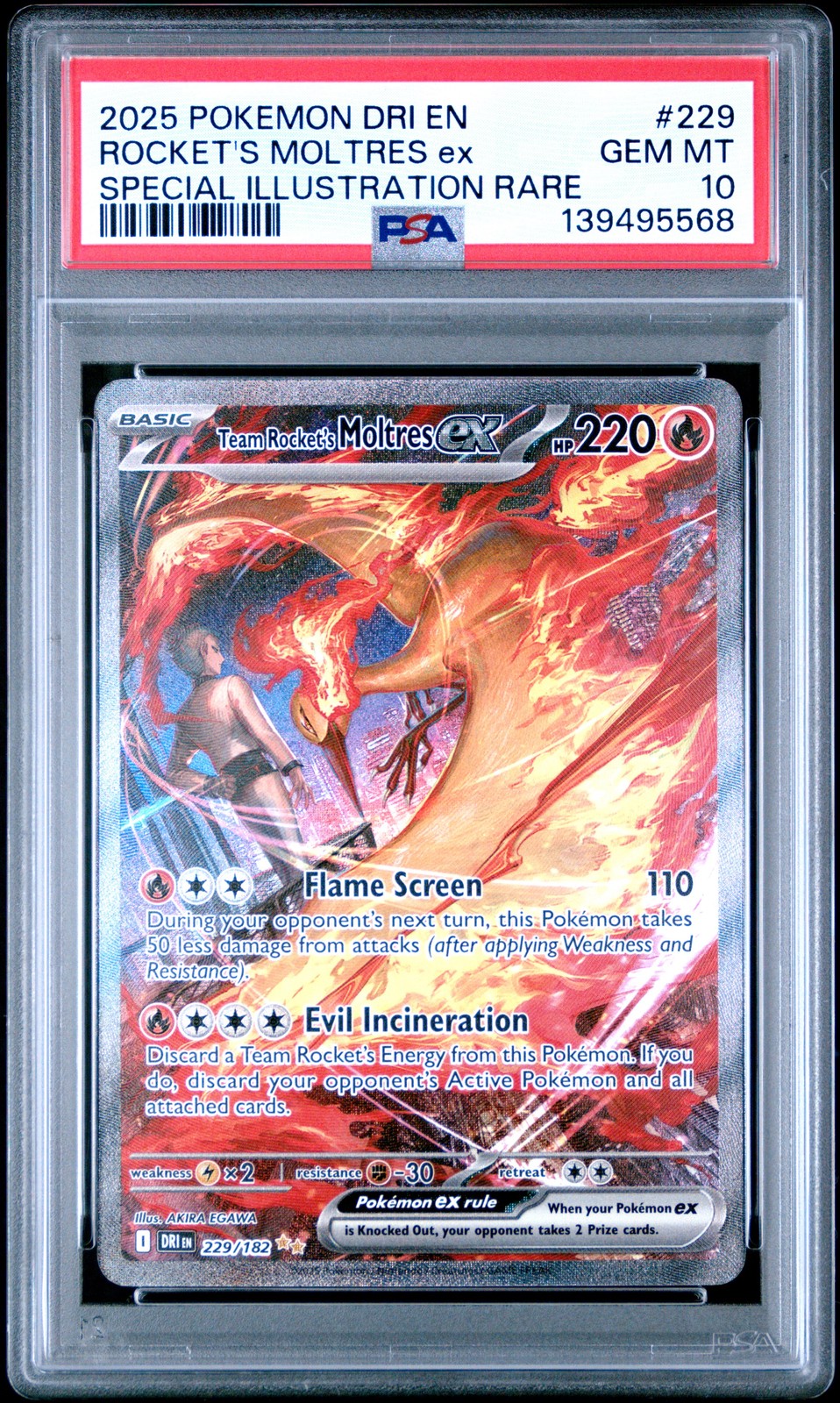 2025 Pokemon Dri En-Destined Rivals #229 Team Rocket's Moltres EX PSA 10