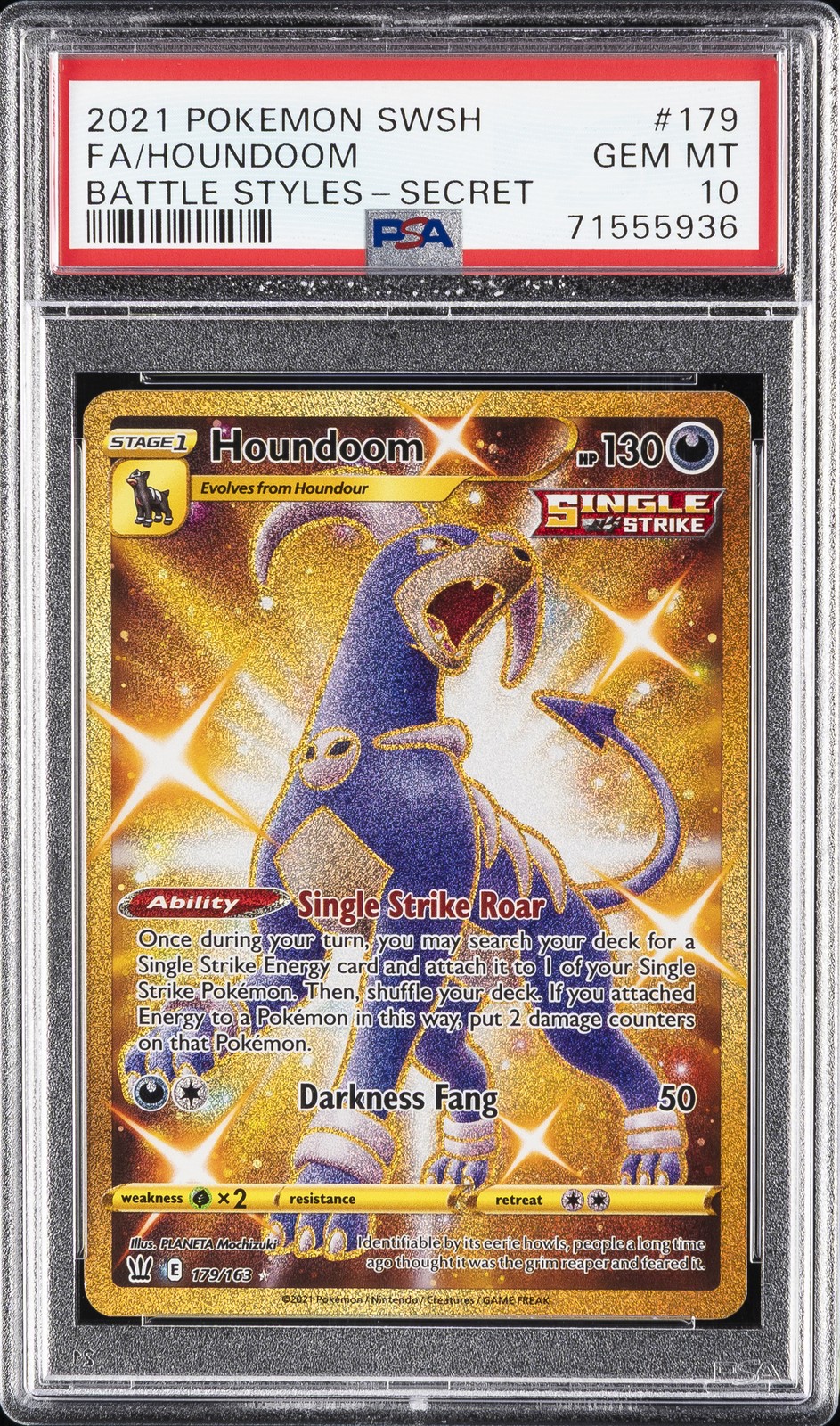 2021 Pokemon Sword & Shield Battle Styles Secret #179 Full Art/Houndoom PSA 10