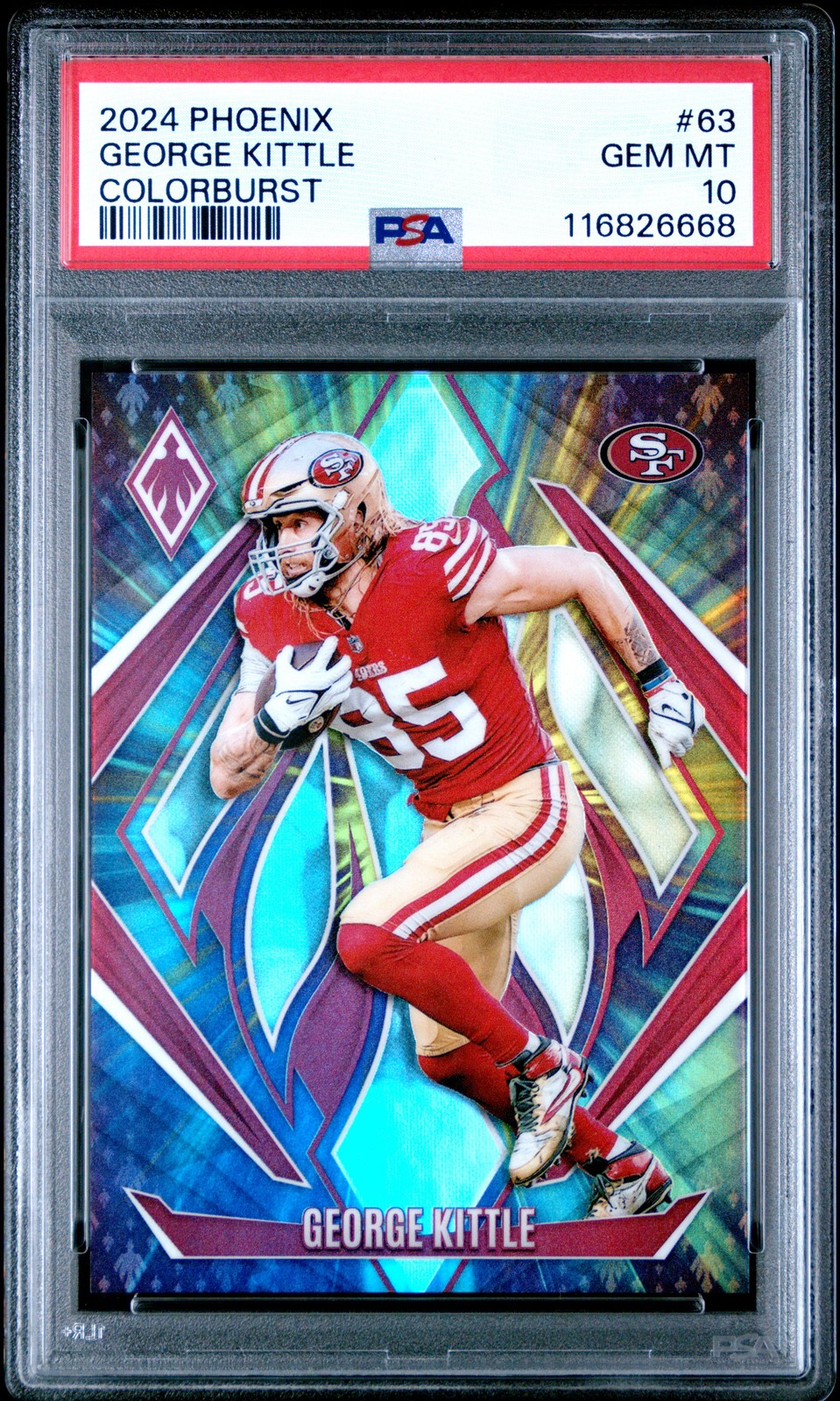 2024 Panini Phoenix Colorburst #63 George Kittle 9/10 PSA 10