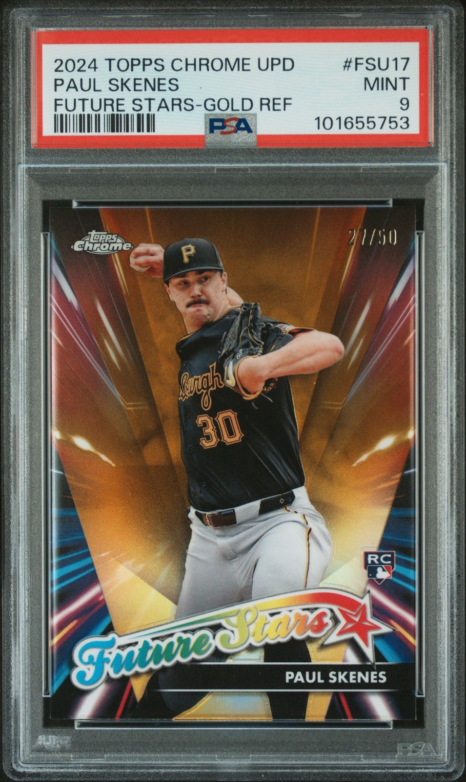 2024 Topps Chrome Update Future Stars Gold Refractor Paul Skenes 27/50 PSA 9