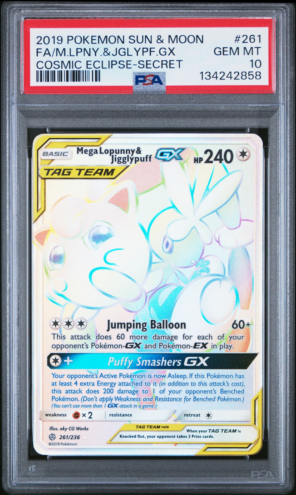 Pokemon Sun & Moon Cosmic Eclipse Full Art/Mega-Lopunny & Jigglypuff GX PSA 10