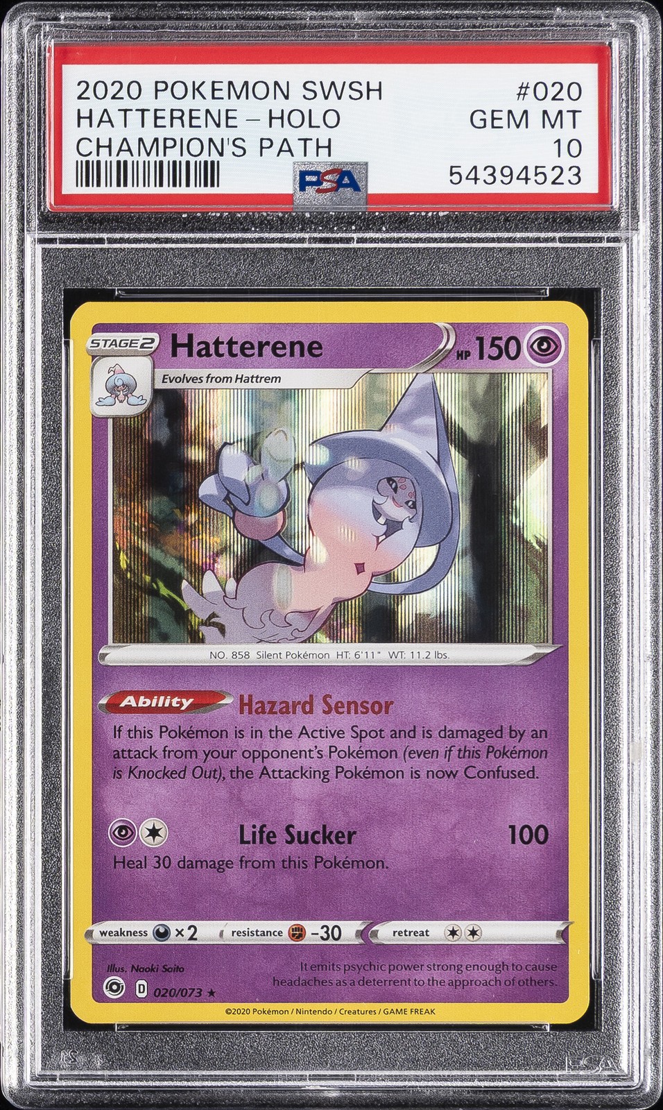 2020 Pokemon Sword & Shield Champion's Path #020 Hatterene-Holo PSA 10