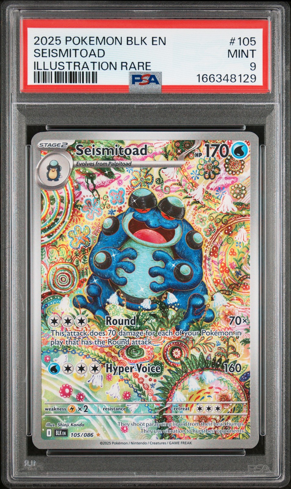 2025 Pokemon Blk En-Black Bolt Illustration Rare #105 Seismitoad PSA 9