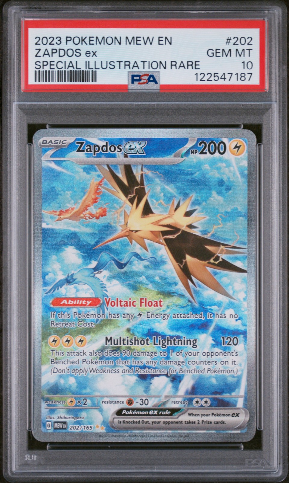 2023 Pokemon Mew EN-151 Special Illustration Rare #202 Zapdos EX PSA 10