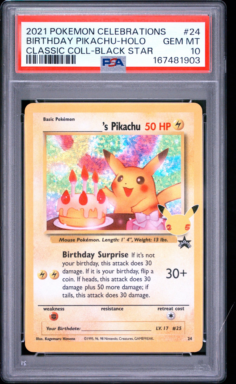 2021 Pokemon Celebrations Classic Collection #24 Birthday Pikachu-Holo PSA 10