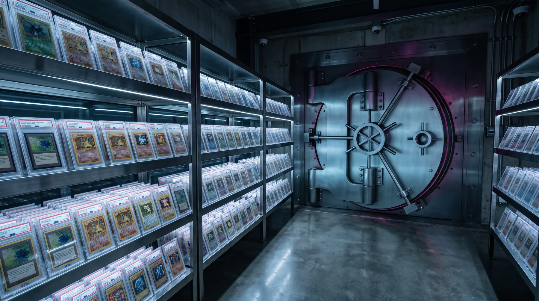 Illustration of graded slabs shelved in a vault room